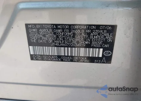 2007 Lexus Es 350 from USA, damaged, VIN JTHBJ46G772034919